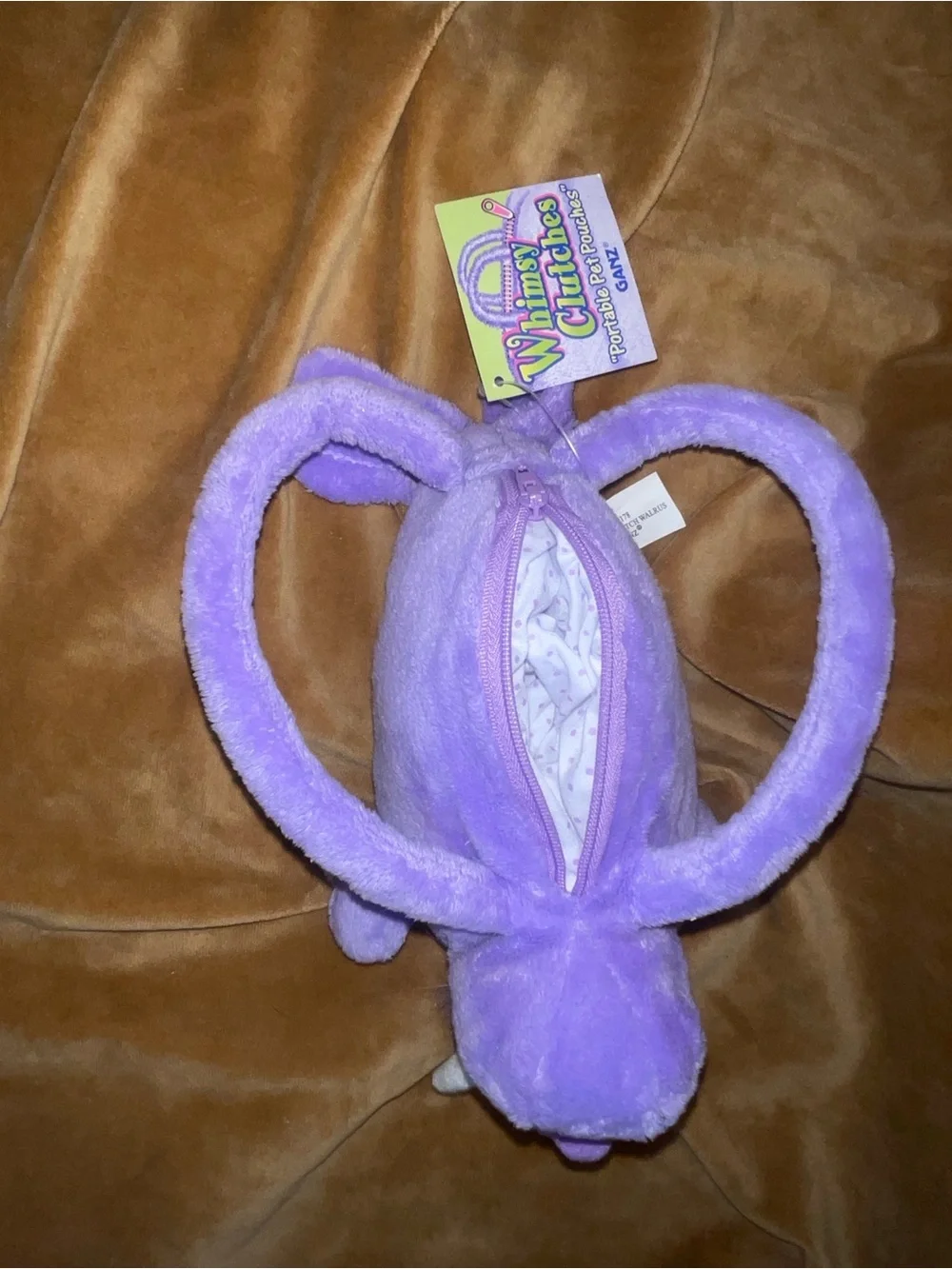 Vintage Ganz Whimsy Clutches Portable Pet Pouches Purple Walrus Plush Purse